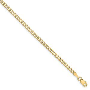 14k Yellow Gold 2.3mm Solid Beveled Curb Chain Anklet, 9 Inch